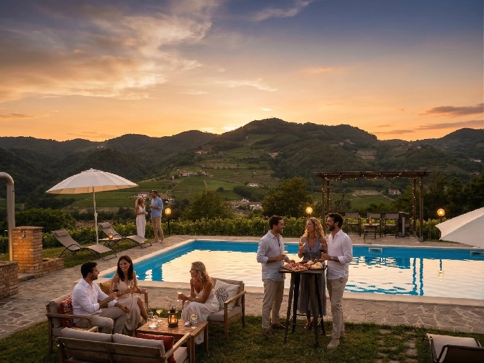Aperitivo al tramonto a bordo piscina di Tenuta MonteOliveto