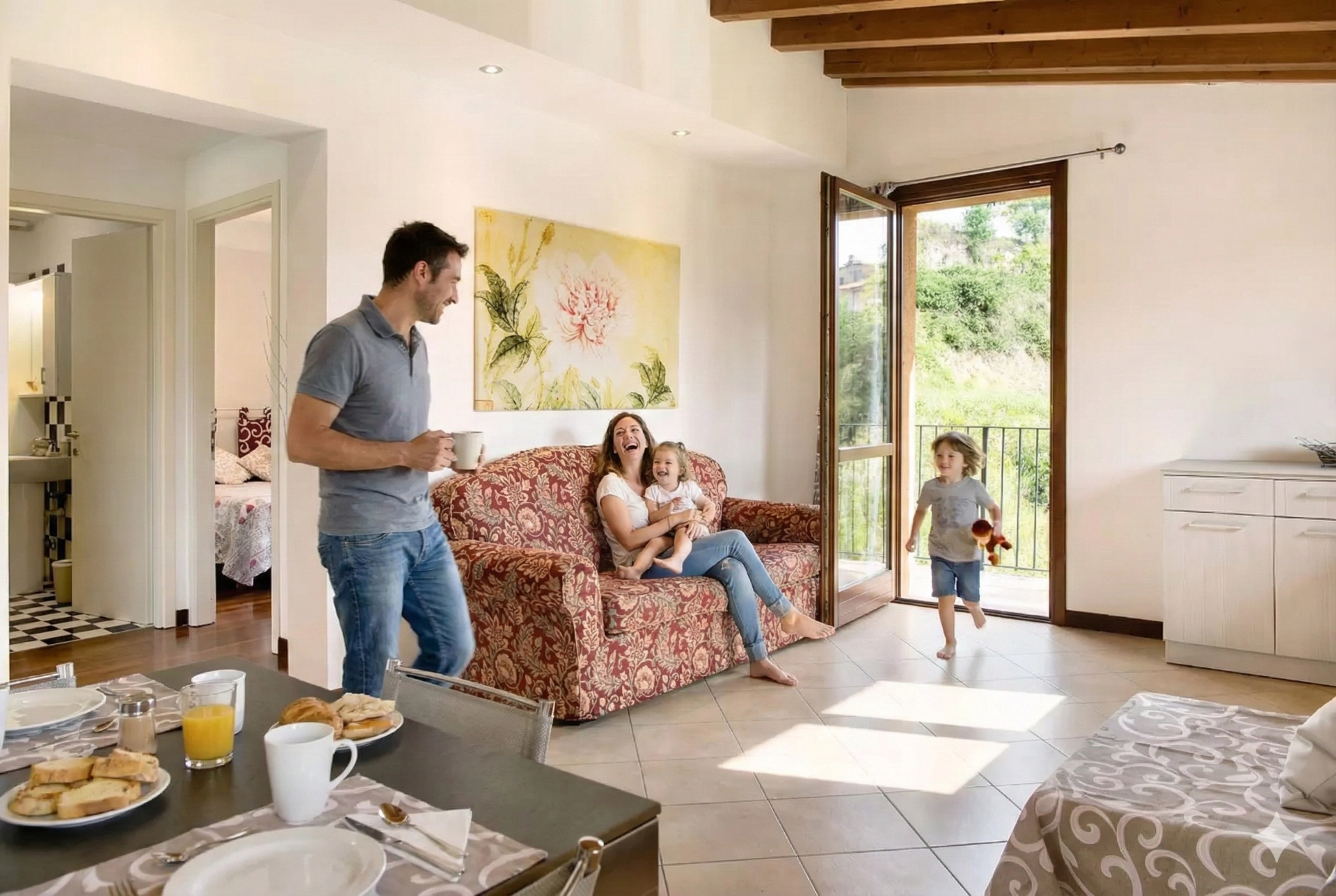 Soggiorno del Family Cottage alla Tenuta MonteOliveto per vacanze in famiglia nelle Langhe