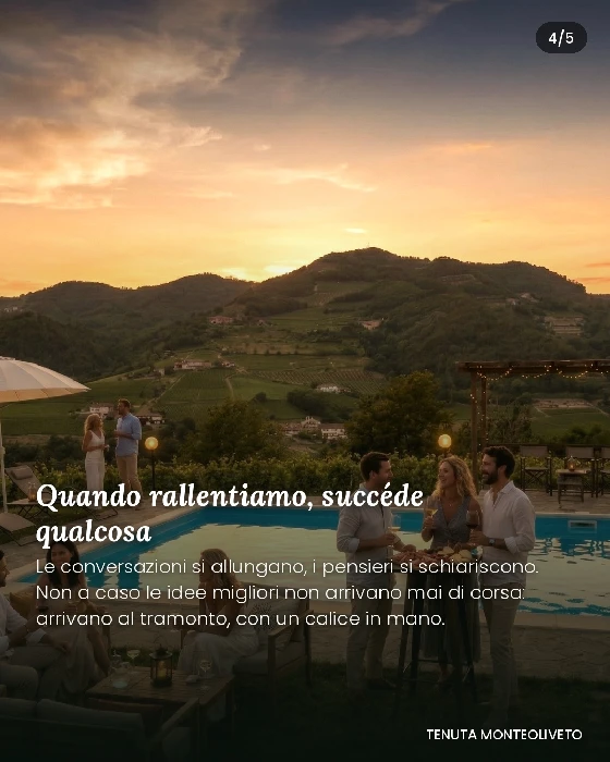 Aperitivo al tramonto a bordo piscina a Tenuta MonteOliveto, Alta Langa