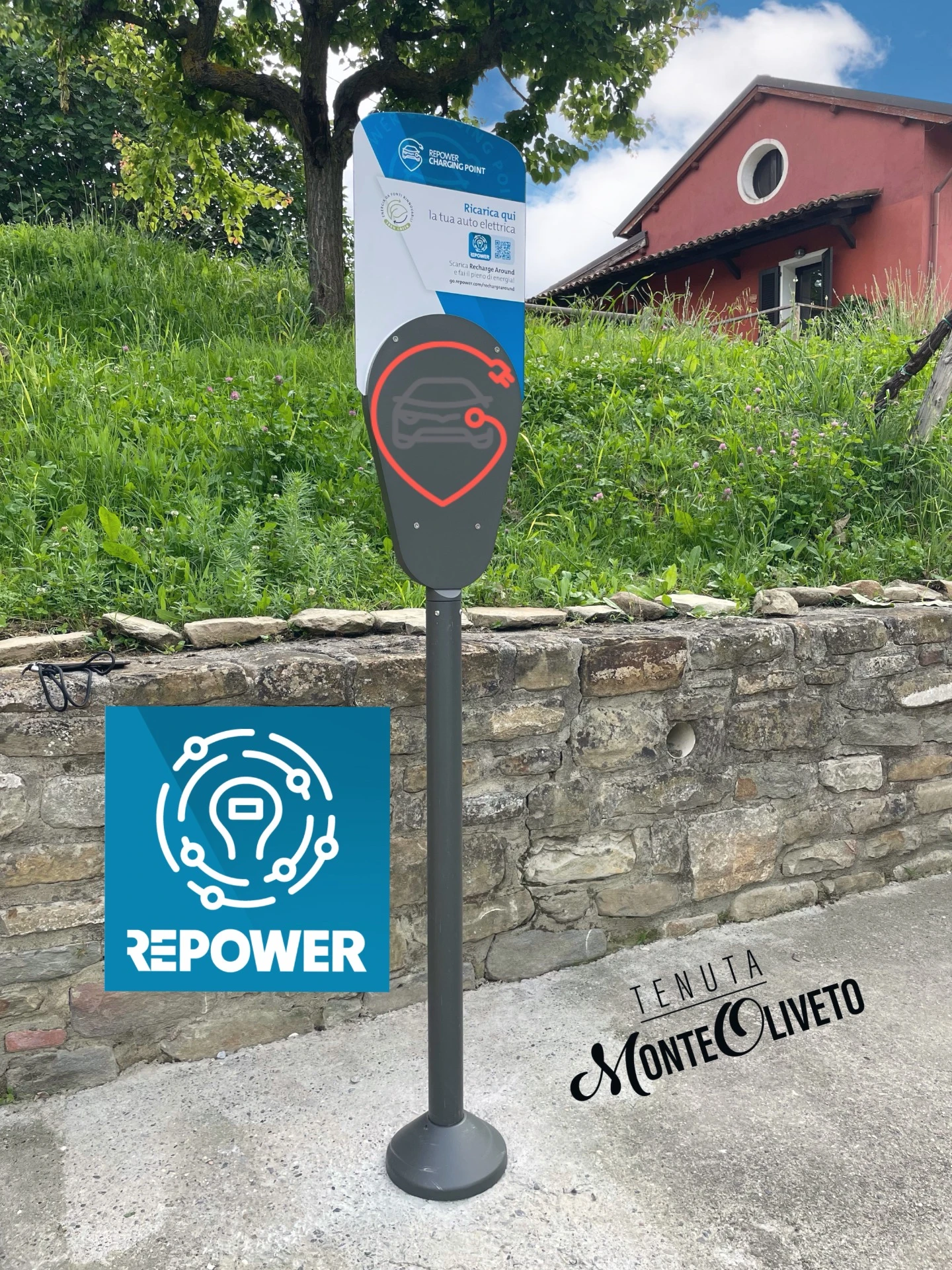 Colonnina Repower GIOTTO per auto elettriche alla Tenuta MonteOliveto